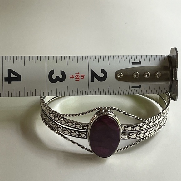 925 STERLING SILVER OVERLAY ADJUSTABLE GEMSTONE CUFF BRACELET - Picture 7 of 8